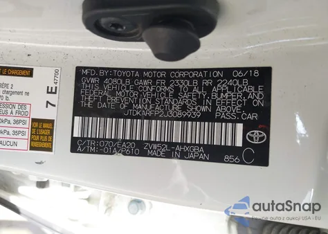 2018 Toyota Prius Prime Premium z USA, uszkodzony, nr VIN JTDKARFP2J3089939